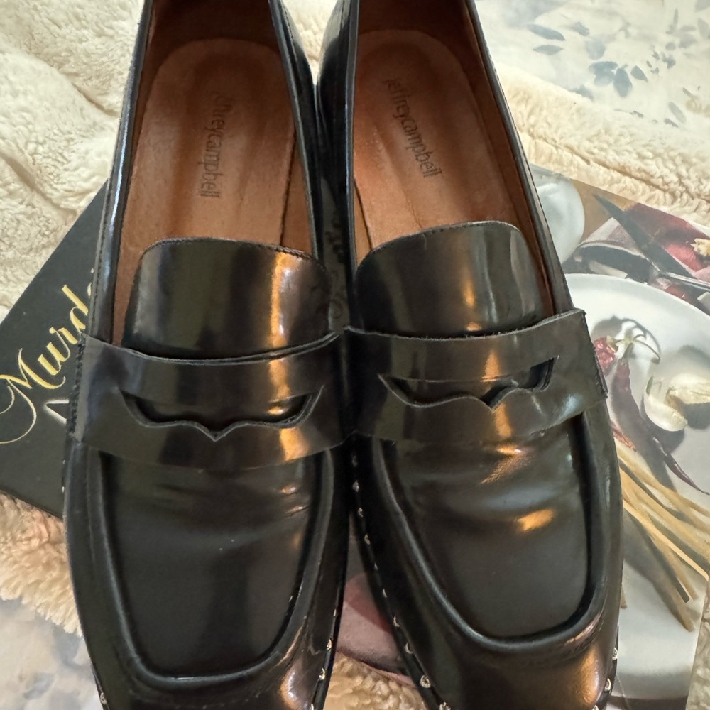 Jeffrey Campbell Black Loafers with Studded Rhinestones Details